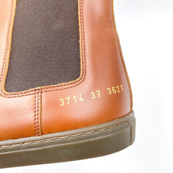 Woman by Common Projects Chelsea Boots Brown Leather High Top Slip On Sz‎ 37 / 7 - Picture 8 of 11